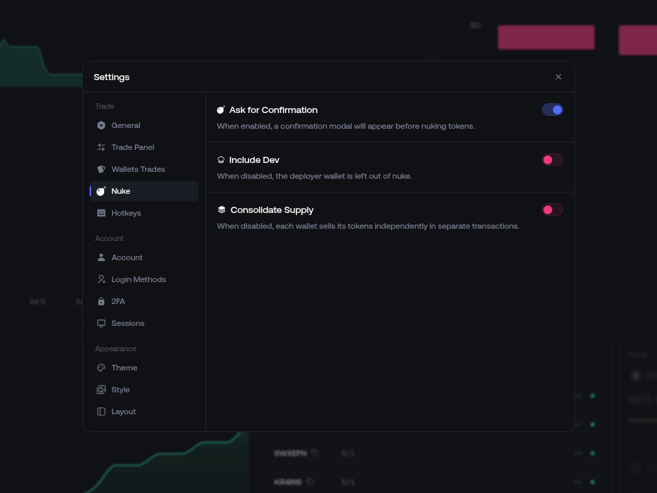 Nuke settings in Proxima