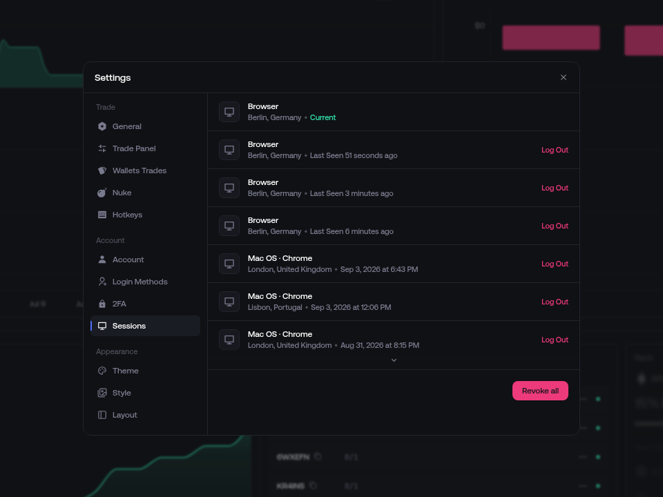 Active Proxima sessions with demonstration locations